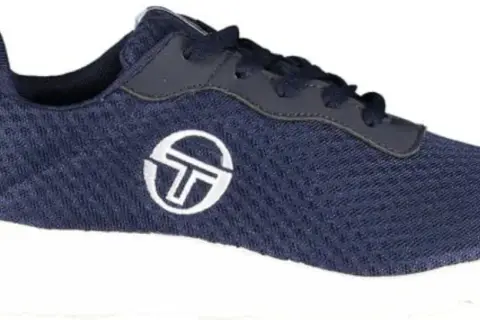 Navy blue Sergio Tacchini men's sneaker with white logo on a white sole.