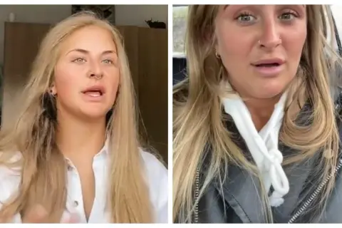 Dwie kobiety z blond włosami, jedna w białej koszuli, druga w czarnej kurtce.