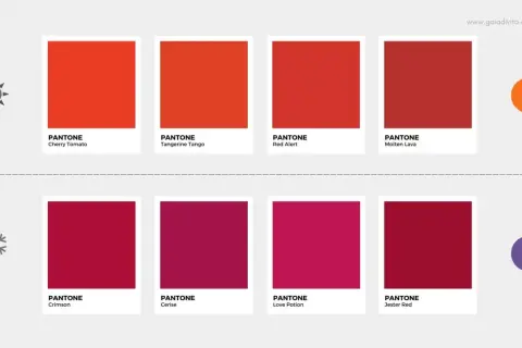 Il rosso è un colore caldo o freddo? Esempi di rossi vibranti e intensi, da "Cherry Tomato" a "Crimson".
