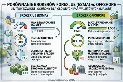 Porównanie brokerów Forex: UE (ESMA) vs Offshore. Dowiedz się, co to depozyt i jakie są różnice w lewarowaniu, stop out i ochronie środków.