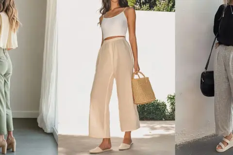 Modelli di scarpe perfette da abbinare a pantaloni palazzo: sandali con tacco, mules e zeppe per un look chic.