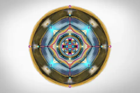 Mandala z neonowymi akcentami i złotą obwódką. Daj mi siłę, abym zmienił to, co zmienić mogę, by odnaleźć spokój.