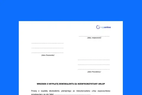 Wniosek o ekwiwalent za niewykorzystany urlop. Czy przy zwolnieniu dyscyplinarnym należy się ekwiwalent za urlop? Dokument zawiera pola na dane pracownika i pracodawcy.