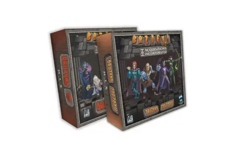 Brzdęk! Legacy: Drużyna Zarządu. Zestaw pudełek gry planszowej z postaciami fantasy.
