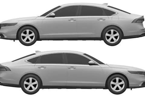 Dwie sylwetki samochodów Honda Accord, pokazujące ewolucję designu różnych generacji.
