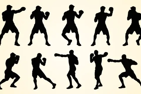 Silhouettes of boxers performing boxing ladder drills, showcasing agility and footwork.
