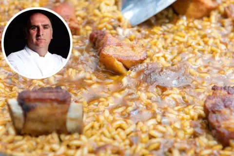 Chef José Andrés presenta un delicioso arroz a lo pobre, con trozos de carne jugosa y arroz dorado.