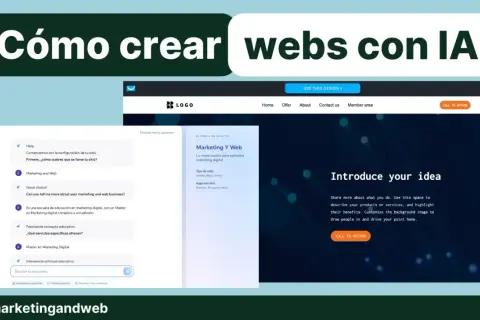 Tutorial sobre los pasos para crear una página web con IA, mostrando un chat de configuración y un diseño web.