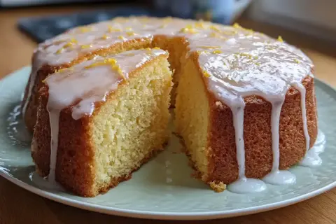 En saftig sockerkaka med en härlig glasyr och citronskal som topping. Perfekt för fikat!