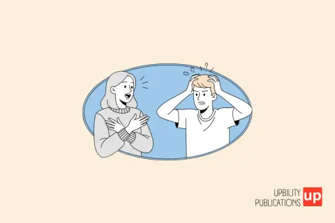 Una donna parla animatamente, mentre un uomo si tiene la testa, perche non so che dire.