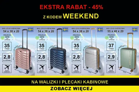 Walizki kabinowe idealne na podróż z Ryanair, Wizz Air. Bagaż podręczny w promocji z kodem WEEKEND.