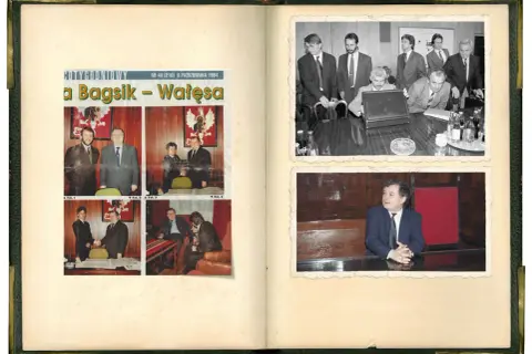 Artykuł "Bagsik - Wałęsa" z goldstar art b. Zdjęcia z lat 90. przedstawiają polityków i spotkania.