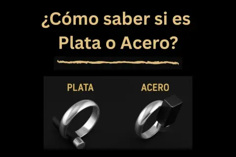 ¿Cómo saber si algo es de plata? Muestra un anillo de plata y uno de acero, con la pregunta central.