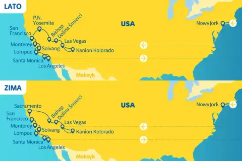 Trasy podróży po USA latem i zimą, od wybrzeża do Nowego Jorku. Zastanawiasz się, ile kosztuje bilet do USA w dwie strony?
