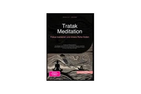 Buchcover "Tratak Meditation" mit einer Person in Meditationshaltung. Fokus trainieren und innere Ruhe finden durch Blickmeditation.