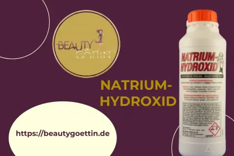 Flasche Natriumhydroxid, auch bekannt als kaustische Soda, mit Anwendungshinweisen. Website: beautygoettin.de.