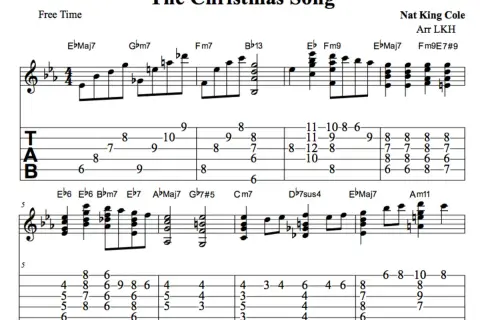 Nuty i tabulatura gitarowa do piosenki "The Christmas Song" Nat King Cole'a.