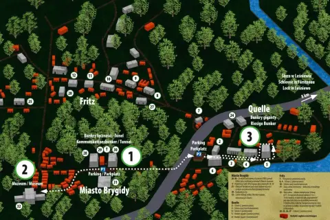 Mapa kompleksu bunkrów w Mamerkach, gdzie znajduje się m.in. "Bursztynowa Komnata".