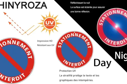 Panneau interdiction de stationner, résistant aux UV et réfléchissant la nuit pour une meilleure visibilité.