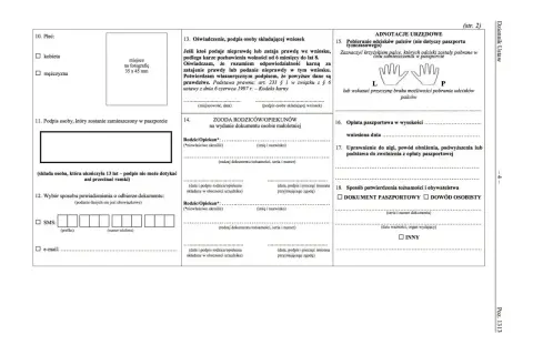 Wniosek o paszport wymaga podania danych osobowych, płci, podpisu, a także zgody rodziców dla nieletnich. Potrzebne są też informacje o opłacie i sposobie potwierdzenia tożsamości.