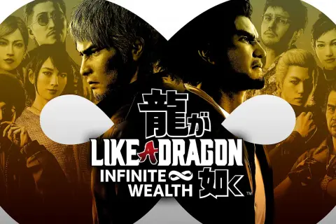 Postacie z gry jrpg "Like a Dragon: Infinite Wealth" na tle.