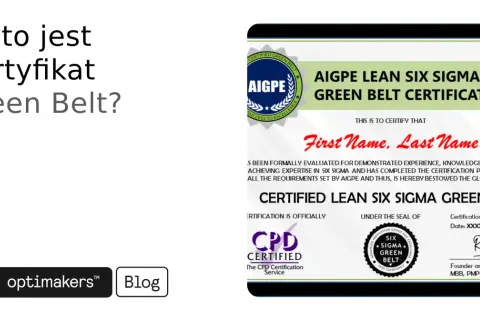 Certyfikat AIGPE Lean Six Sigma Green Belt z pieczęciami CPD i Advanced Innovation Group.