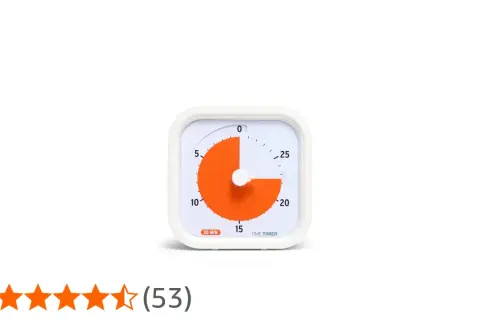 En vit, fyrkantig digital timer med en orange skiva som visar att 15 minuter har gått. Perfekt för att hålla koll på tiden.