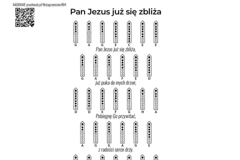 Pan Jezus już się zbliża, nuty na flet. Tekst i zapis nutowy dla melodii "Pan Jezus już się zbliża".