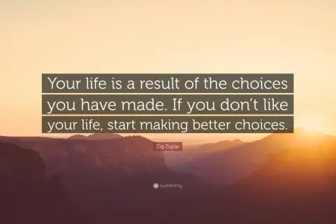 Tu vida es el resultado de tus elecciones. Si no te gusta tu vida, empieza a tomar mejores decisiones. Frases de la vida.