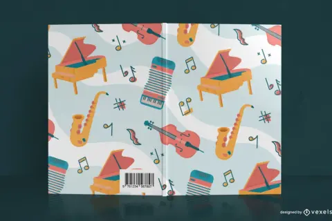 Patrón de instrumentos musicales y notas, ideal para ideas de portadas de música.