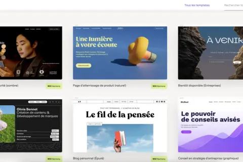 Découvrez des modèles pour créer un site avec Wix : cybersécurité, produit, CV, blog, entreprise.