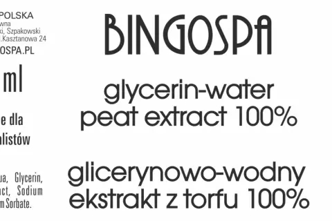 BINGOSPA 100 ml, glicerynowo-wodny ekstrakt z torfu 100%. Dla profesjonalistów.