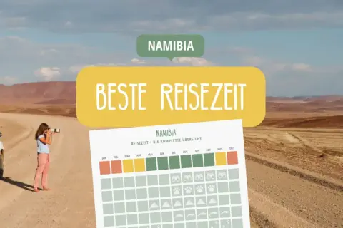 Eine Frau fotografiert die weite namibia landschaft. Eine Übersicht zeigt die beste Reisezeit für Namibia.
