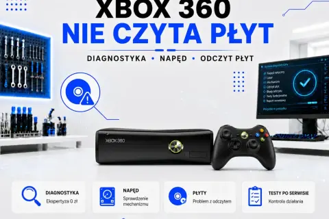 Konsola Xbox 360 z kontrolerem i narzędziami, gotowa na diagnostykę napędu i odczytu płyt. Idealna dla fanów Xbox games showcase.