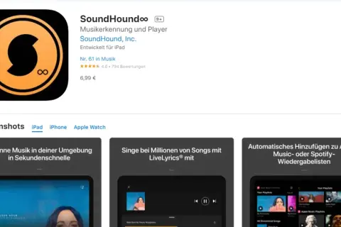 SoundHound: Musik erkennen und abspielen. Die App hilft dir, Songs in Sekunden zu identifizieren und bietet Live-Texte.