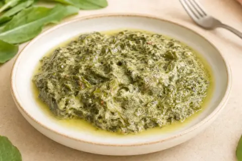 Ein cremiges Gericht aus Sauerampfer, perfekt für frühlingshafte Sauerampfer Rezepte.