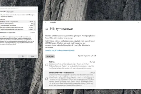 Oczyszczanie dysku Windows: usuń niepotrzebne pliki, jak zwolnić miejsce na dysku. Widoczne okno "Oczyszczanie dysku" i "Pliki tymczasowe".