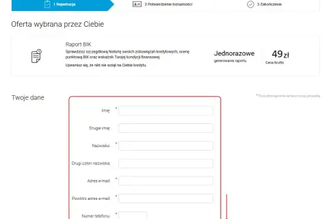 Formularz do wygenerowania raportu BIK. Sprawdź swoją historię kredytową i kondycję finansową. Raport BIK za darmo.