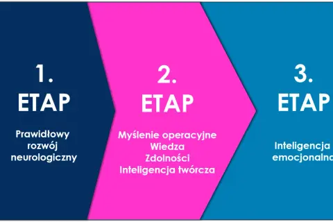 Trzy etapy rozwoju inteligencji: rozwój neurologiczny, wiedza i inteligencja twórcza, oraz inteligencja emocjonalna.