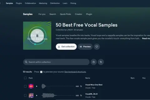 LANDR-Sammlung "50 Best Free Vocal Samples" mit kostenlosen Vocals für deine Tracks.
