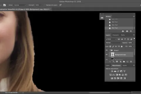 Demonstrates how to cut out an image in Photoshop, showing the Layers panel with a "Background copy" layer selected.
