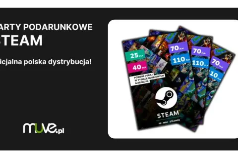 Karty podarunkowe Steam to świetny sposób na zakup gier. Na zdjęciu widać różne nominały kart, np. 70, 110, 25 i 40 PLN.