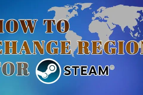 Jak zmienić region na Steam? Grafika z mapą świata i logo Steam.