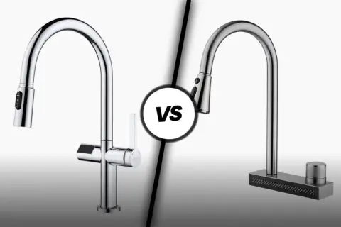 Comparing two kitchen faucets: one sleek chrome, the other a textured brushed nickel. Which finish wins?