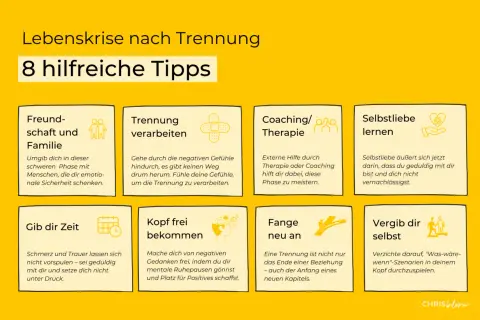 8 Tipps für die Lebenskrise nach Trennung: Freundschaft, Selbstliebe, Coaching und wie man die Trennung verarbeiten kann.