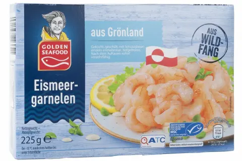 Golden Seafood Eismeergarnelen aus Grönland, beste Garnelen aus Wildfang, tiefgefroren, 225g.