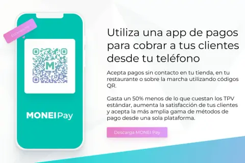 Móvil con código QR para checkout en tienda online. Cobra a tus clientes fácilmente con MONEI Pay.