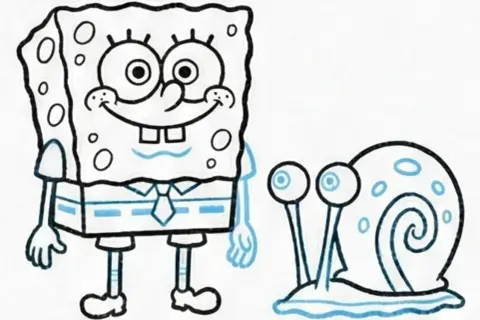 Bob Esponja y Gary, listos para colorear. ¡Una imagen perfecta para dar vida a tus personajes favoritos!