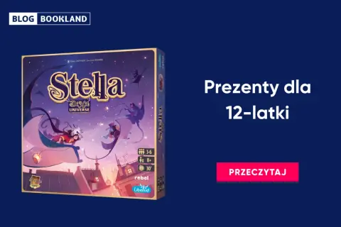 Pudełko gry planszowej "Stella Dixit Universe" z ilustracją nocnego nieba i postaci.