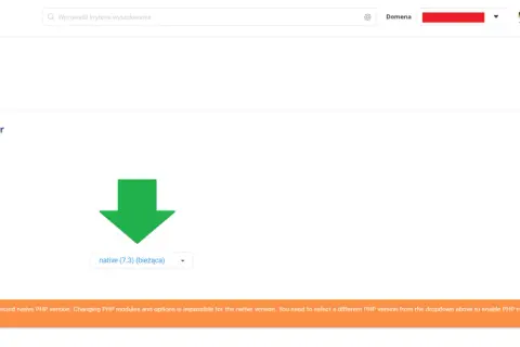 Panel "PHP Selector" pozwala sprawdzić i zmienić wersję PHP. Aktualnie wybrana to native (7.3).